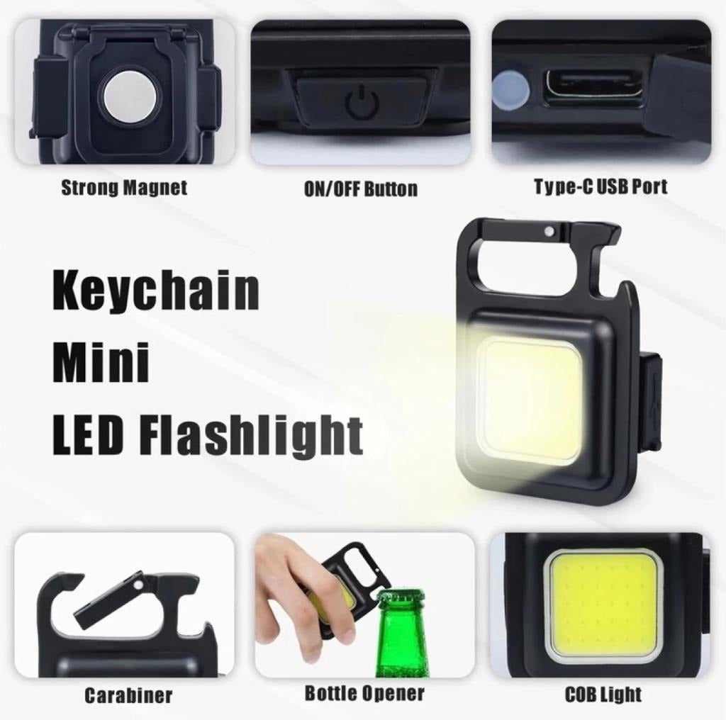 COB LED Rechargeable Keychain Flashlight 800 Lumens