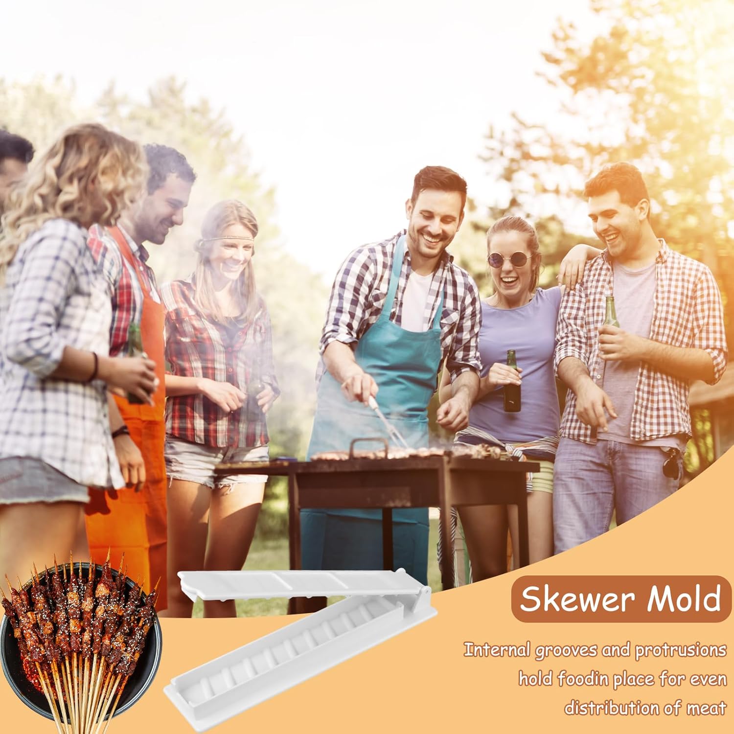 Manual Kebab Maker Skewer Press Mold for Long Skewers