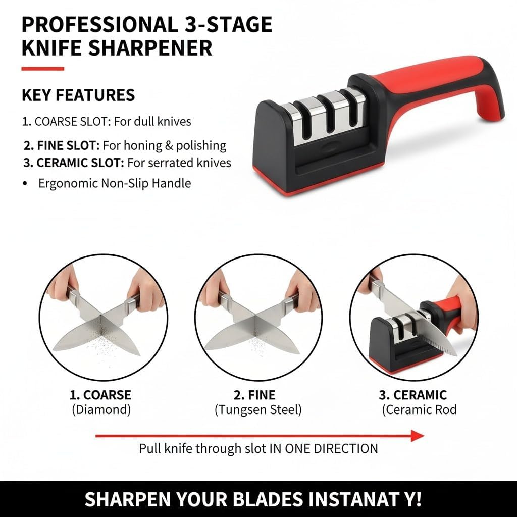Professional Knife and Scissors Sharpener with Non-Slip Base