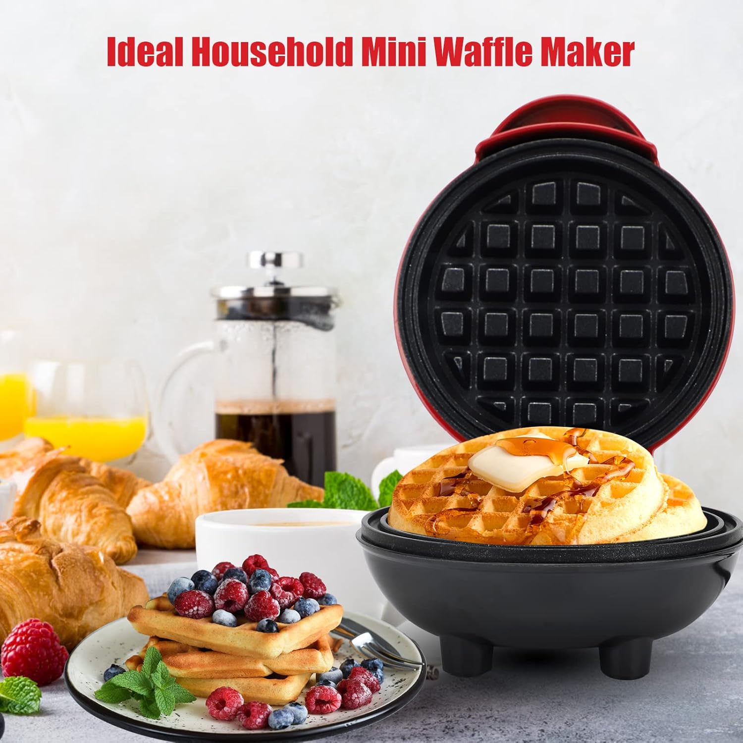 Mini Waffle Maker with Non-Stick Cooking Plates