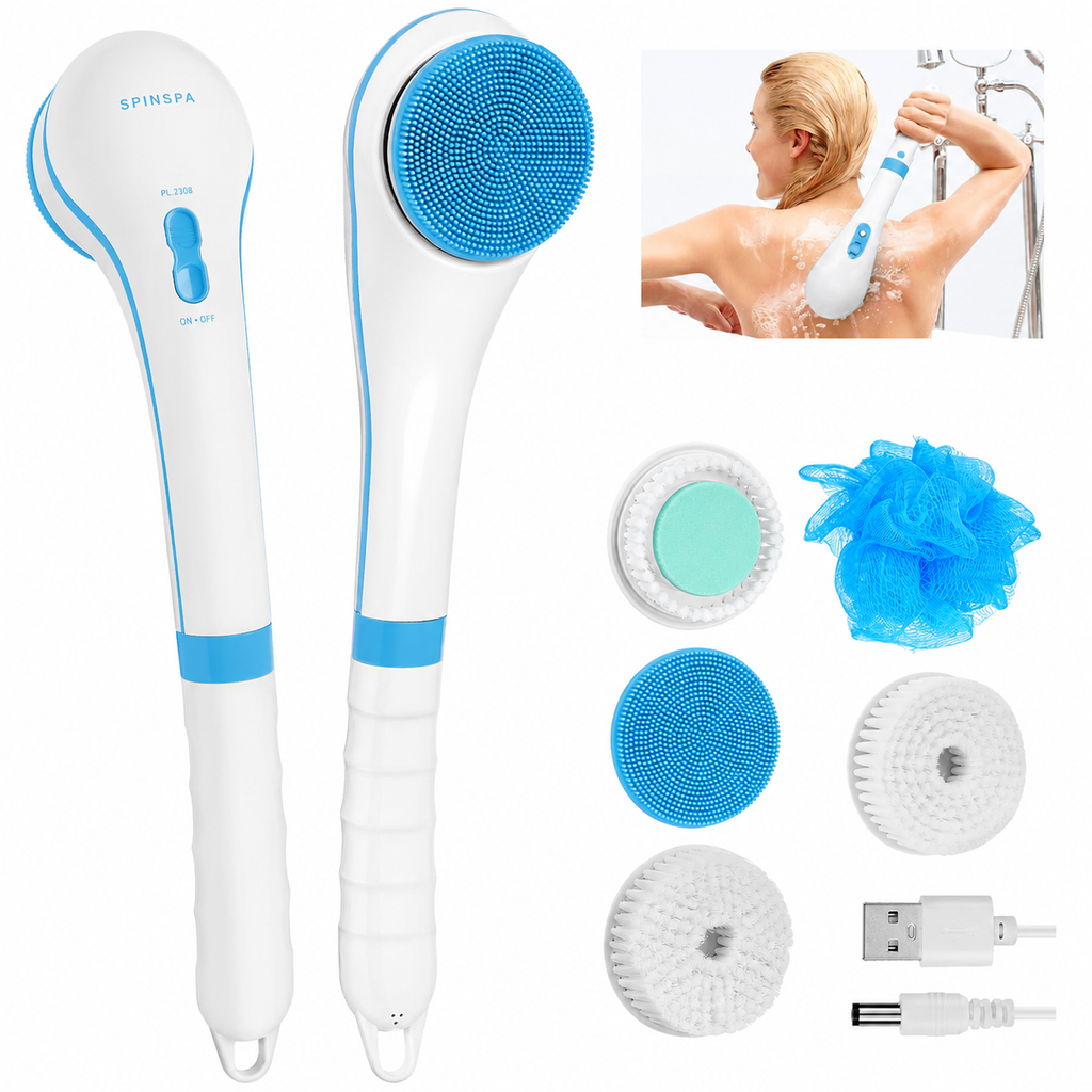 Electric Body Brush with Long Handle, Rechargeable Shower Back Scrubber