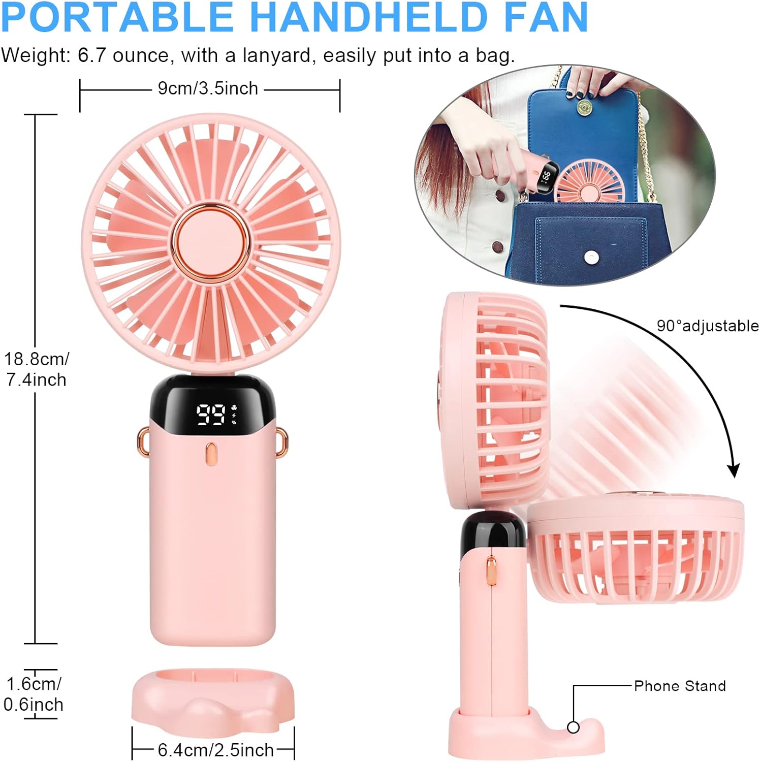 Portable Handheld Fan with 4000mAh Rechargeable Battery