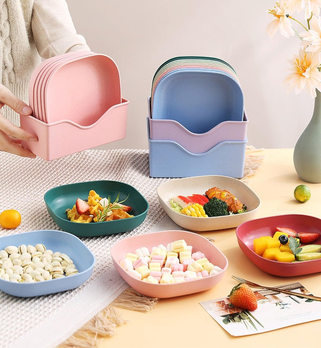 Square Plastic Dinner Plate Set with Storage Stand