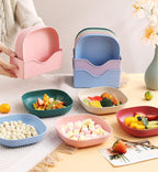 Square Plastic Dinner Plate Set with Storage Stand