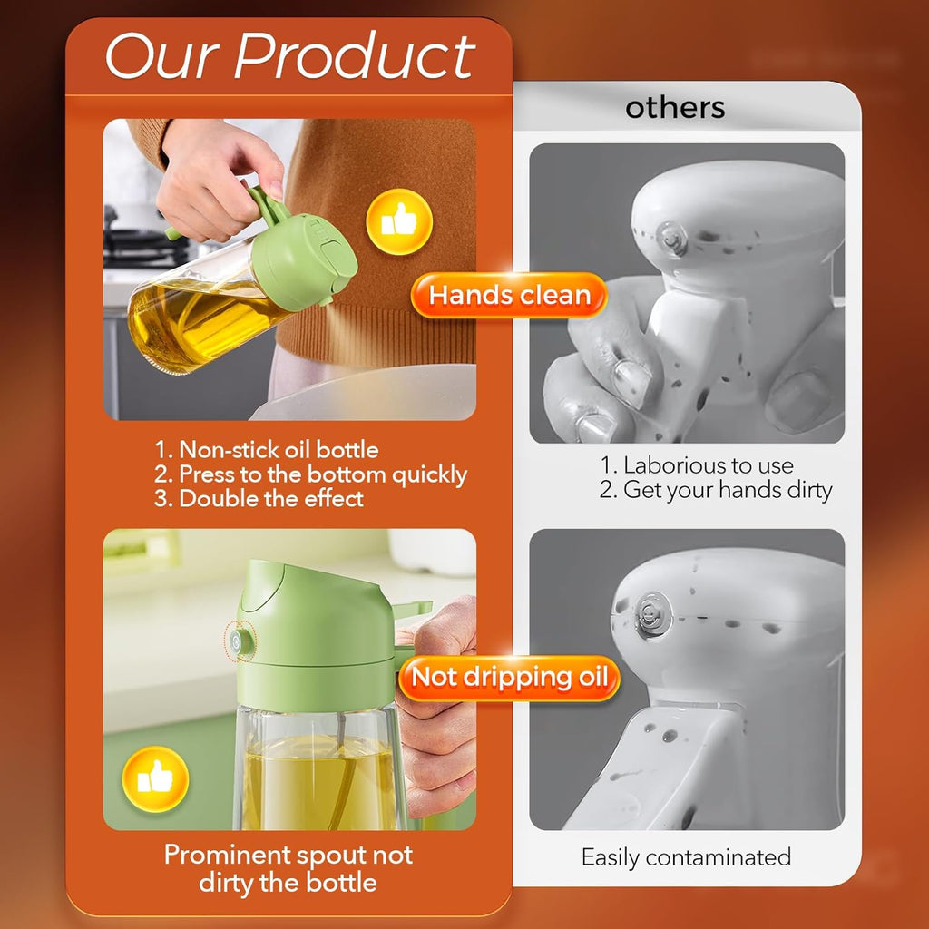 2-in-1 Oil Dispenser & Sprayer Bottle for Kitchen