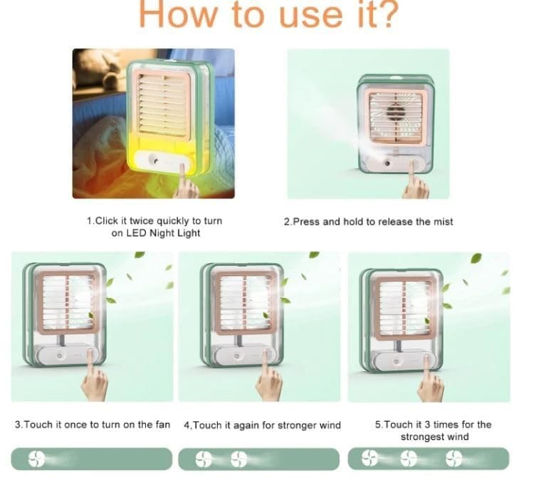 Portable Misting Desk Fan with LED Night Light