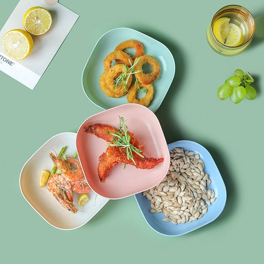 Square Plastic Dinner Plate Set with Storage Stand