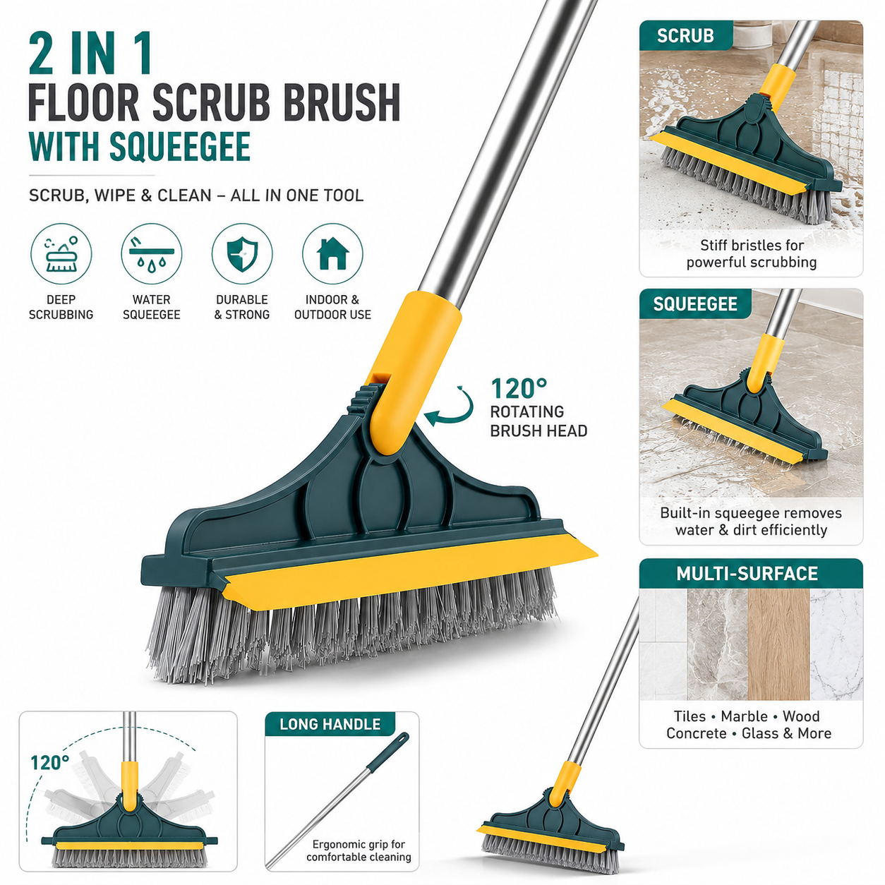 Bathroom Cleaning Brush with Long Handle