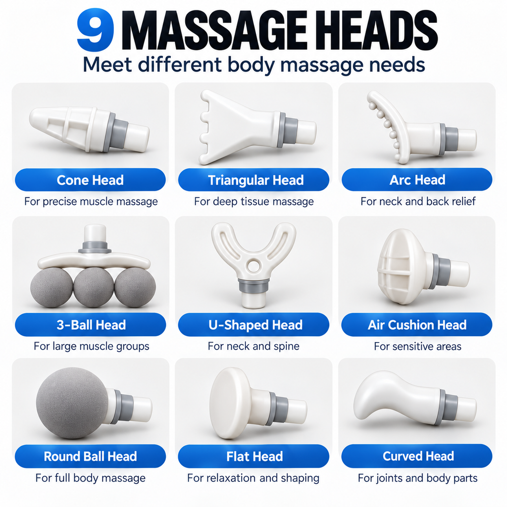 25W Deep Tissue Massage Gun with 9 Heads