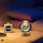 3D Crystal Ball Moon Lamp with Wooden LED Base