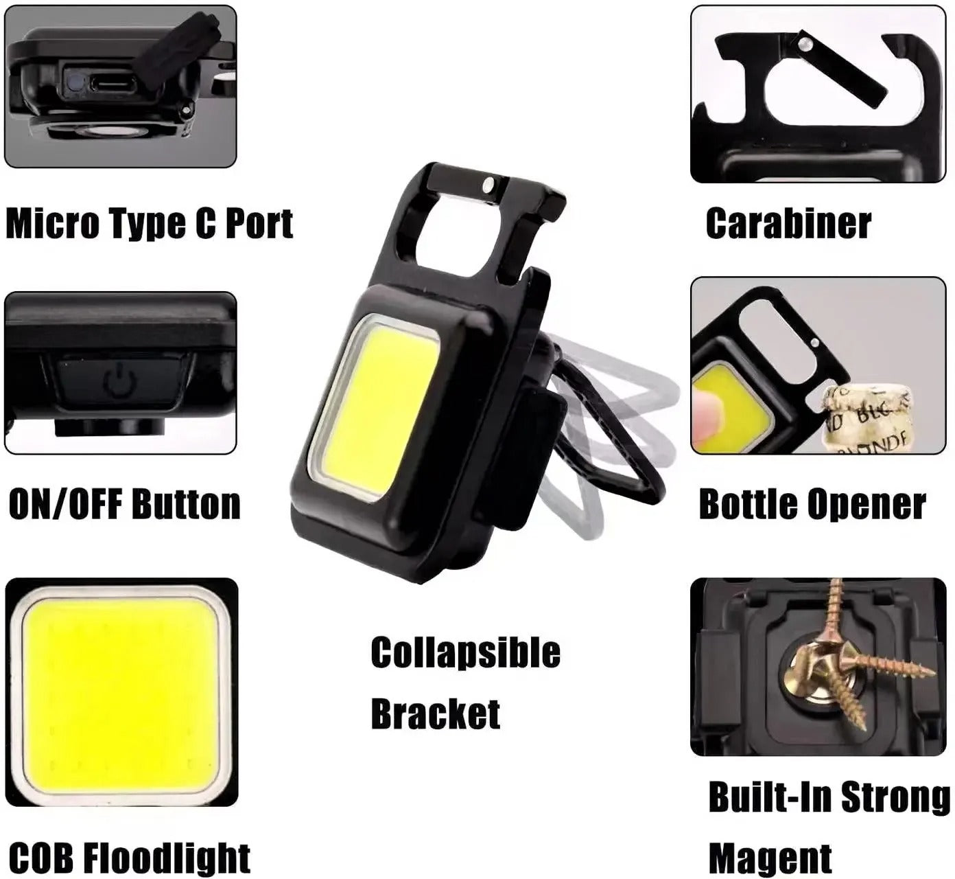 COB LED Rechargeable Keychain Flashlight 800 Lumens