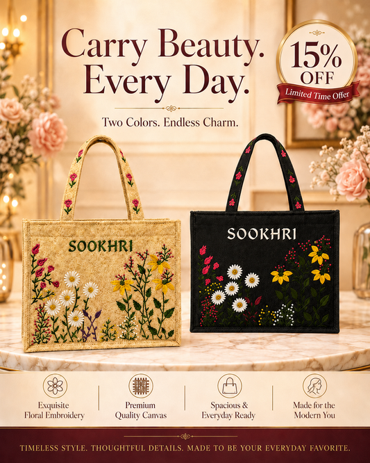 Bloom Carry Tote Bags | Floral Embroidery