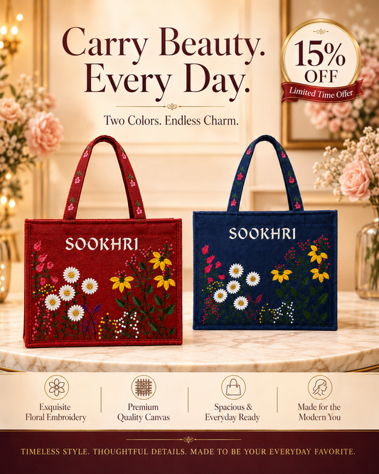 Bloom Carry Tote Bags | Floral Embroidery
