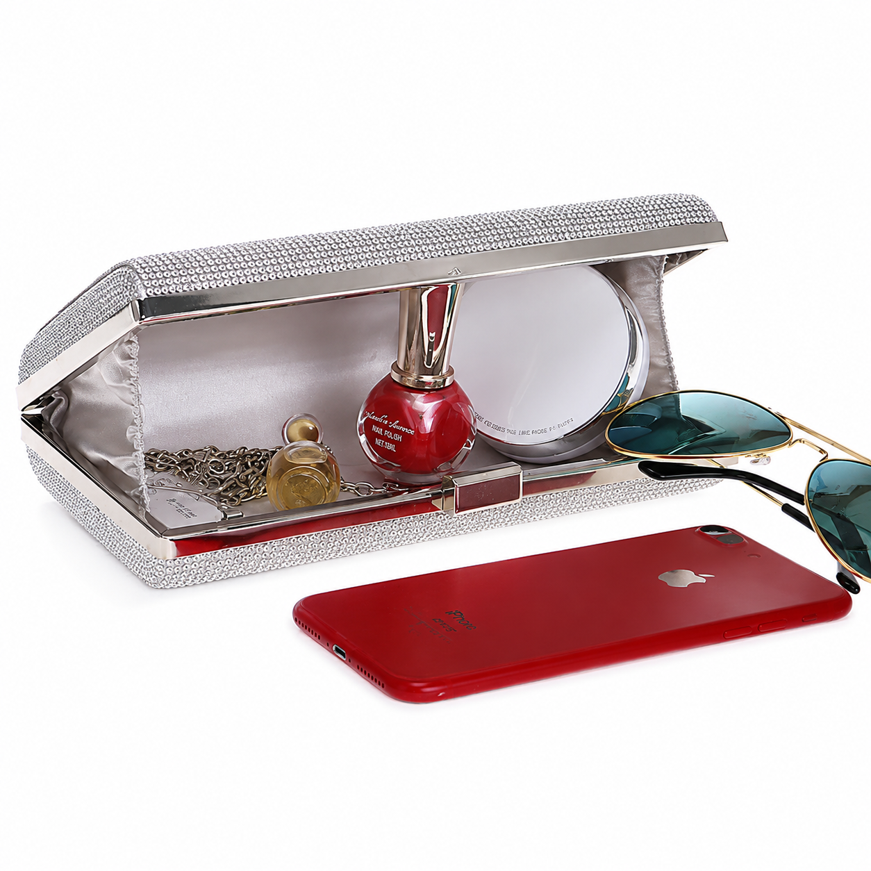 Silver Rhinestone Clutch Bag for Women | Elegant Evening Party Handbag