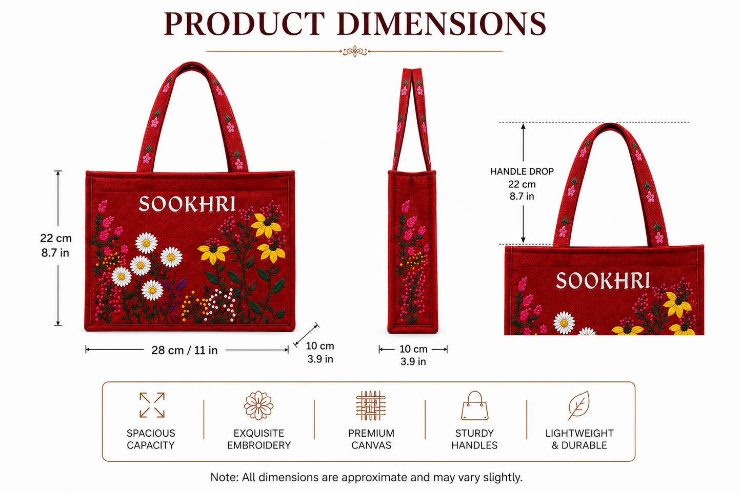 Floral Embroidered Handbag for Women