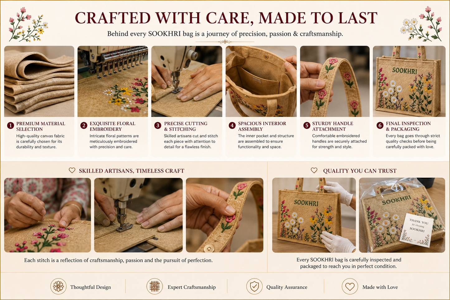 Bloom Carry Tote Bags | Floral Embroidery