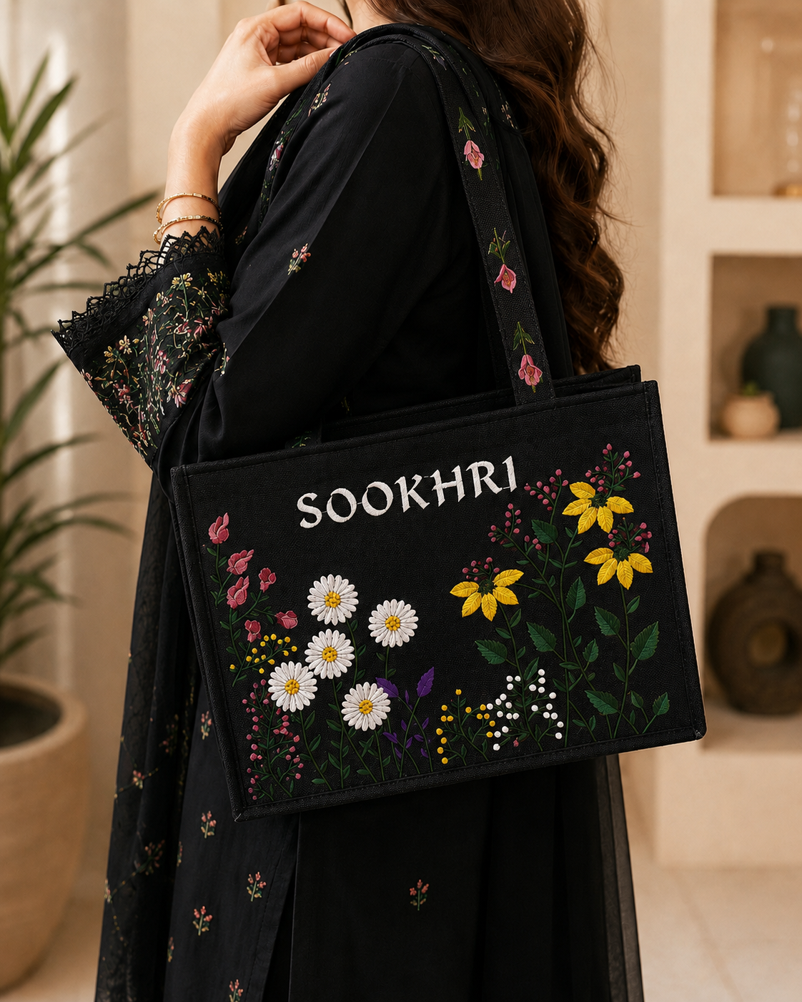 Bloom Carry Tote Bags | Floral Embroidery