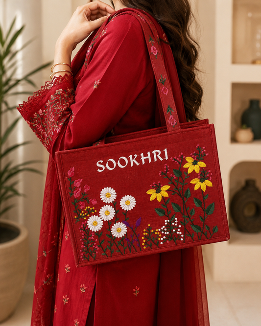 Bloom Carry Tote Bags | Floral Embroidery