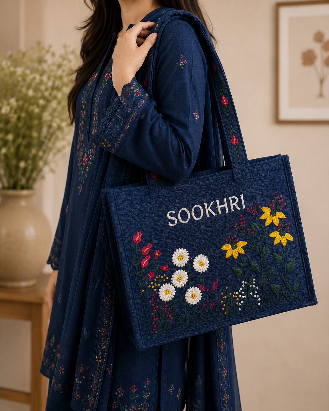 Bloom Carry Tote Bags | Floral Embroidery
