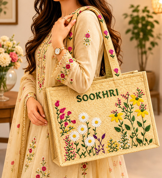 Bloom Carry Tote Bags | Floral Embroidery