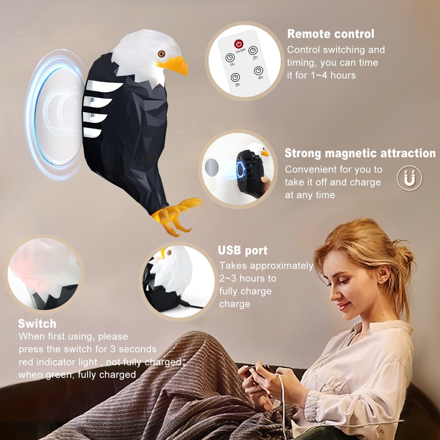 Eagle Shaped LED Wall Light with Remote Control