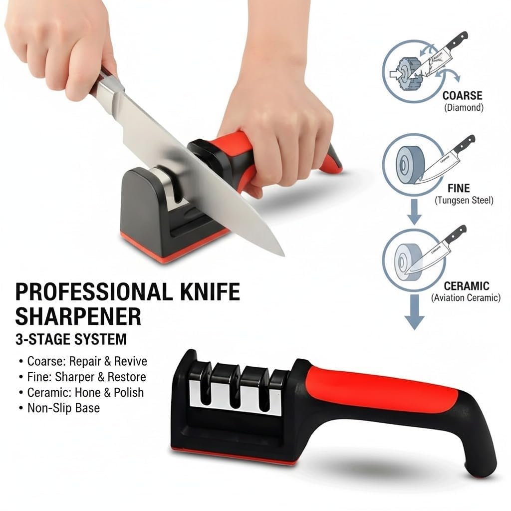 Professional Knife and Scissors Sharpener with Non-Slip Base