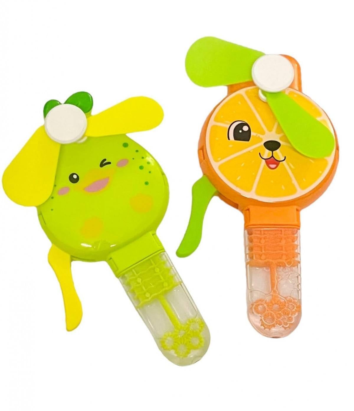 Hand Press Mini Fan with Bubble Blower for Kids