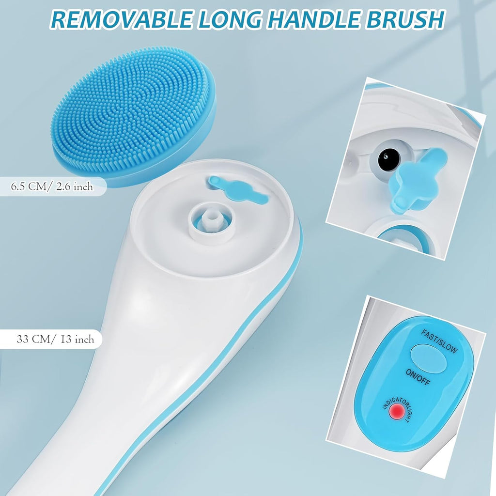 Electric Body Brush with Long Handle, Rechargeable Shower Back Scrubber