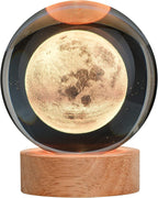 3D Crystal Ball Moon Lamp with Wooden LED Base
