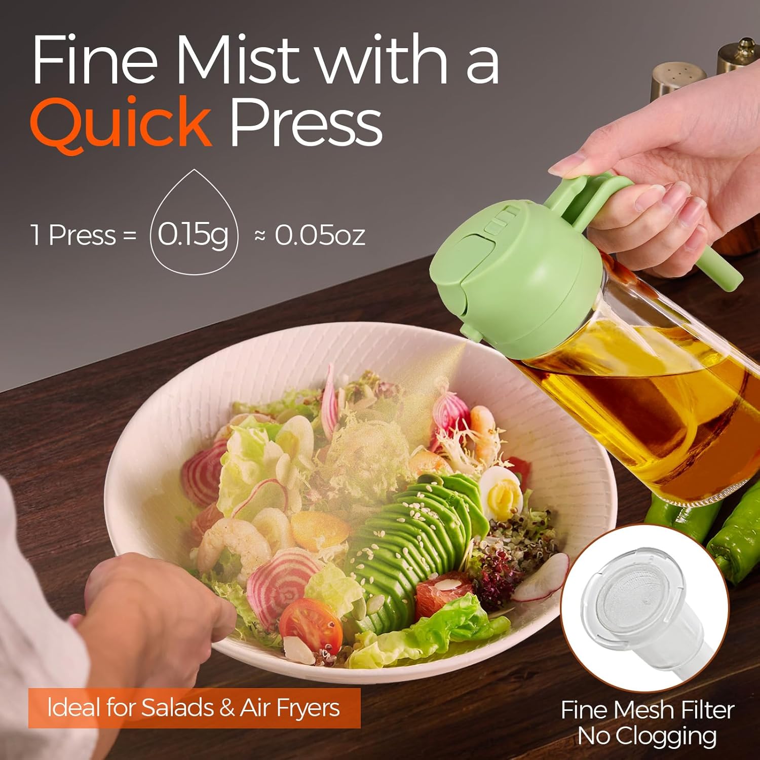 2-in-1 Oil Dispenser & Sprayer Bottle for Kitchen