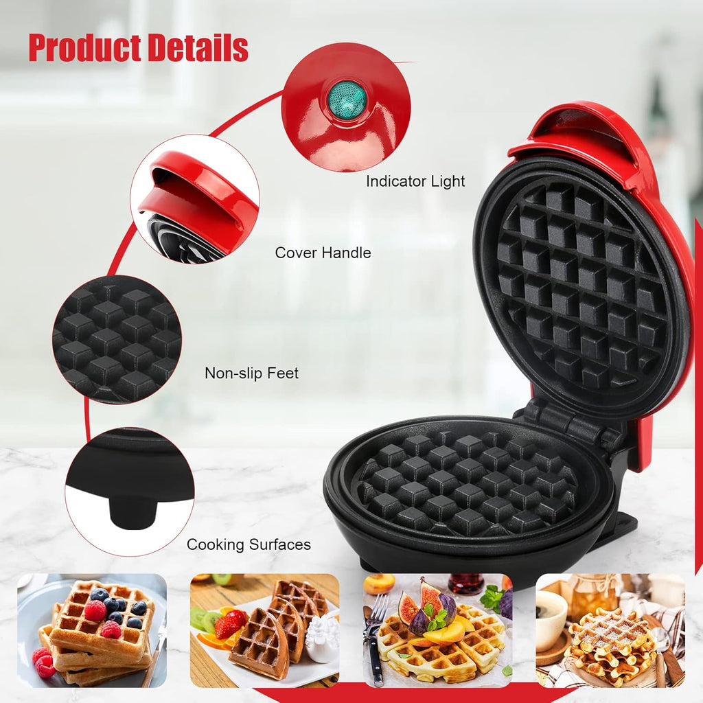 Mini Waffle Maker with Non-Stick Cooking Plates