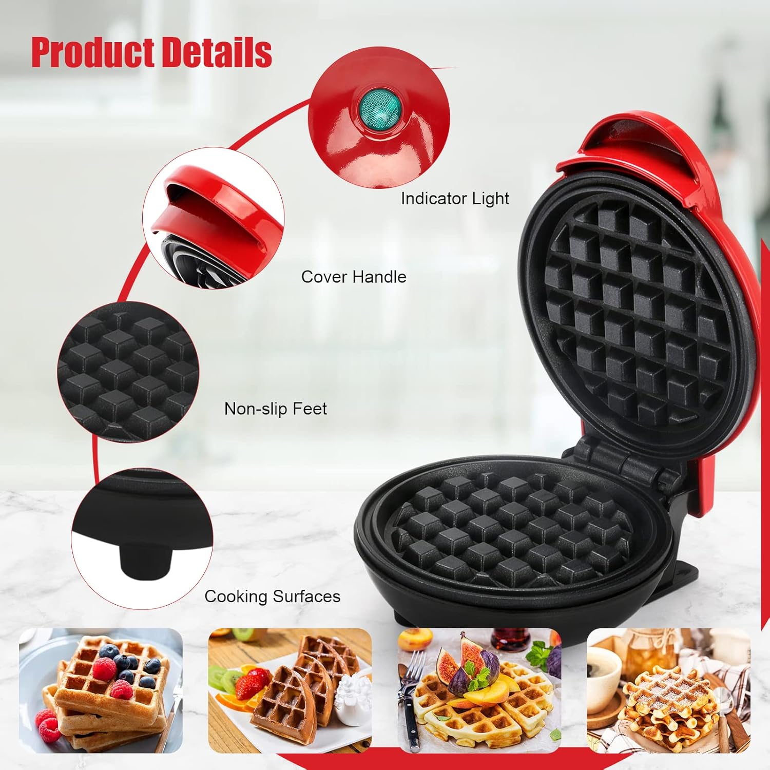 Mini Waffle Maker with Non-Stick Cooking Plates
