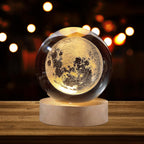 3D Crystal Ball Moon Lamp with Wooden LED Base